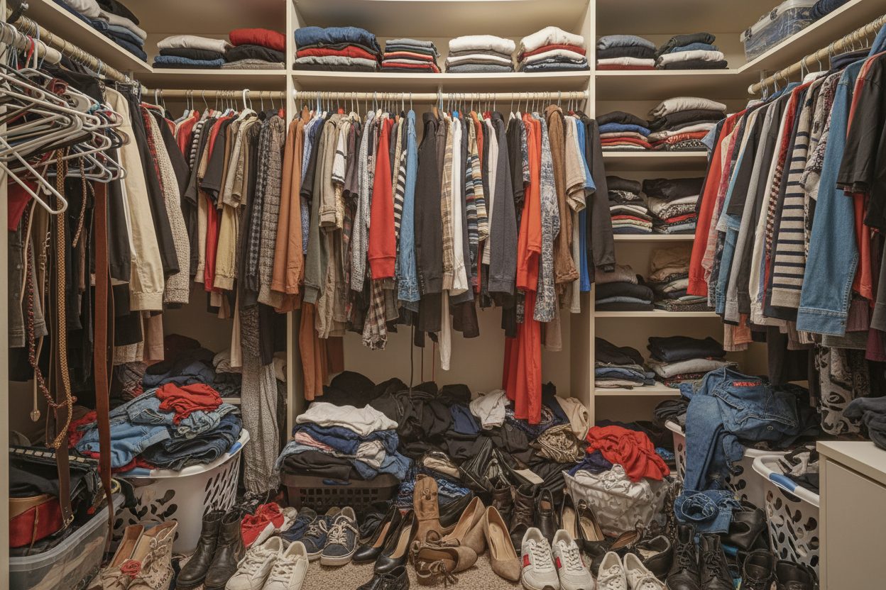 haz una imagen de una armario desordenado